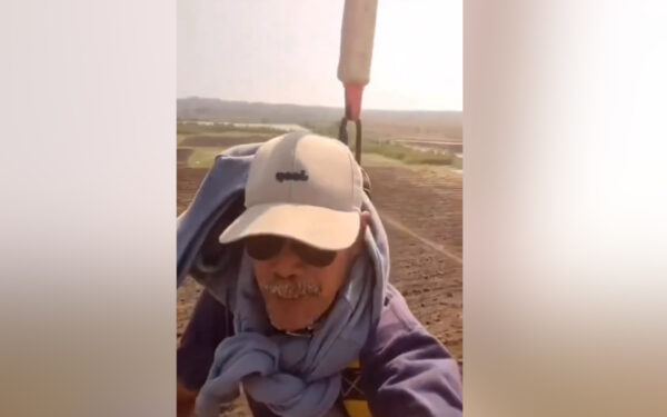 Indonesian farmer goes viral using a drone as transportation