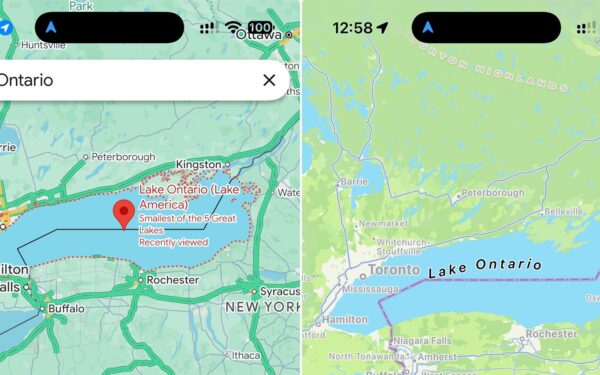 Apple Maps still shows Lake Ontario as Google Maps changes name